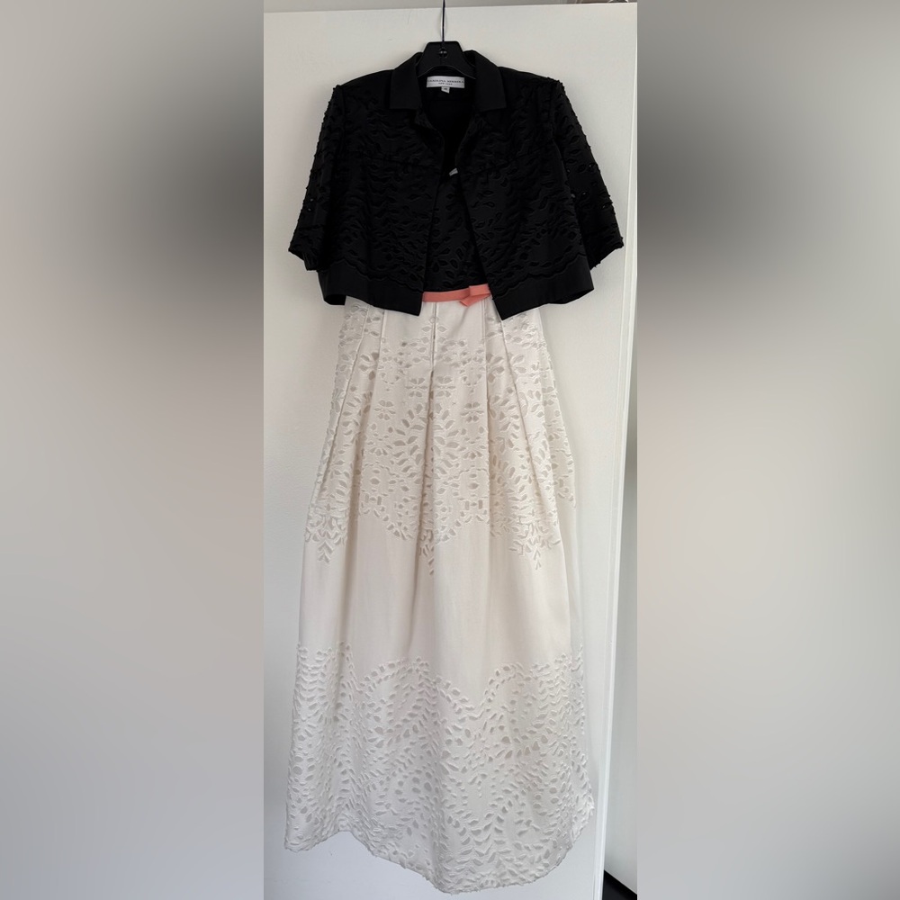 Carolina Herrera Elegant 100% Silk Long Dress With Cropped Jacket Size 10